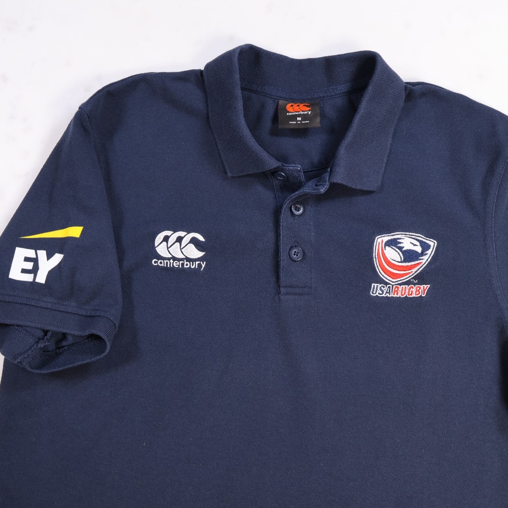 Canterbury USA Rugby EY Sponsor Navy Blue Polo Shirt Mens Medium